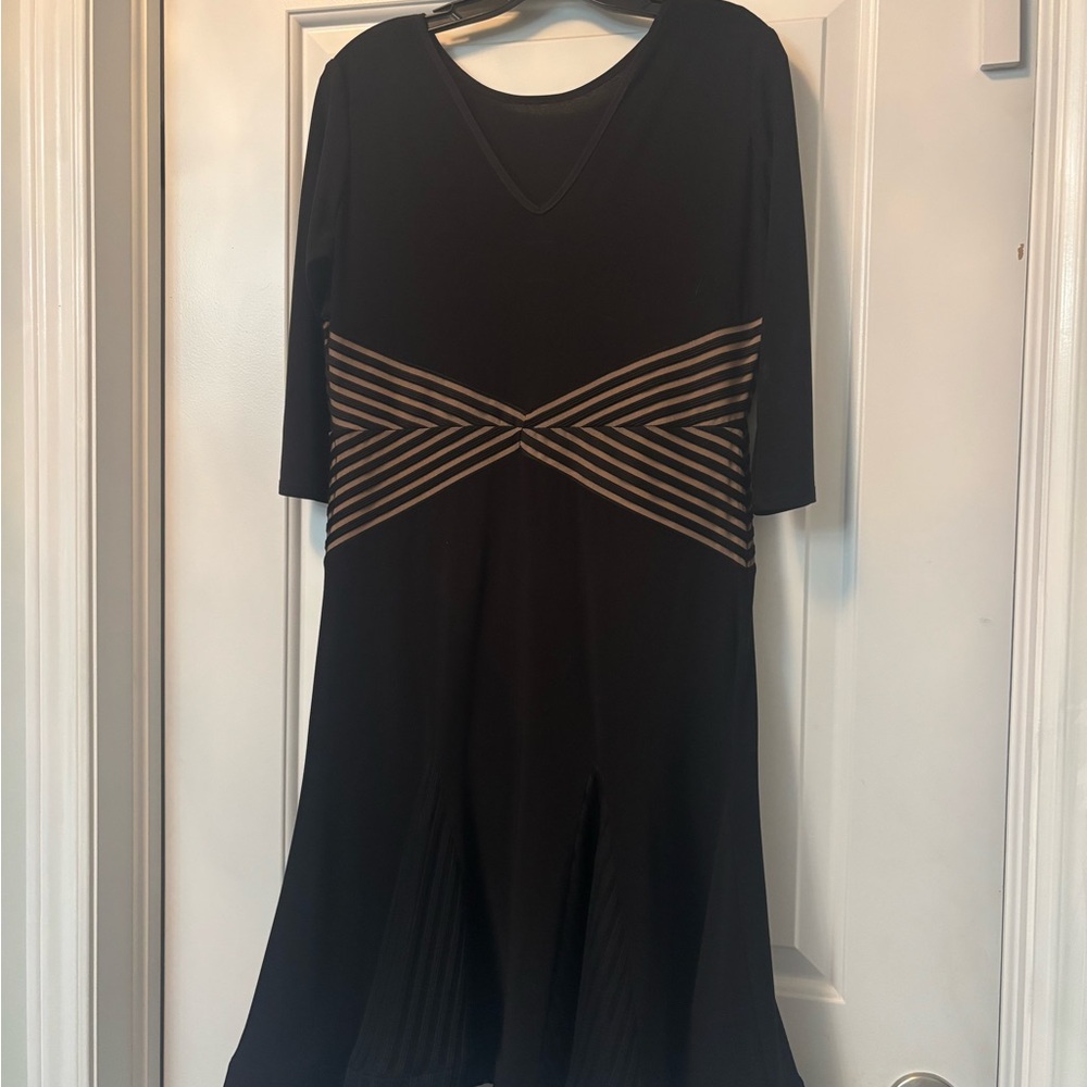 Chic Black and Tan Midi Dress